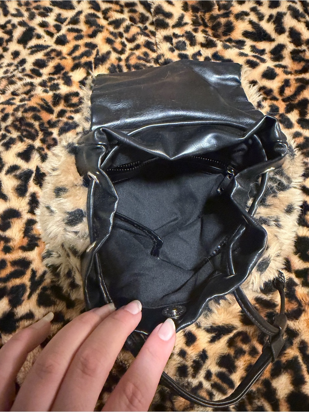 Current Mood Chain Fur Leopard Print Backpack Purse View 6